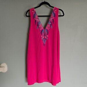 Lilly Pulitzer Bright Pink Silk Dress with Embroidered Details XL